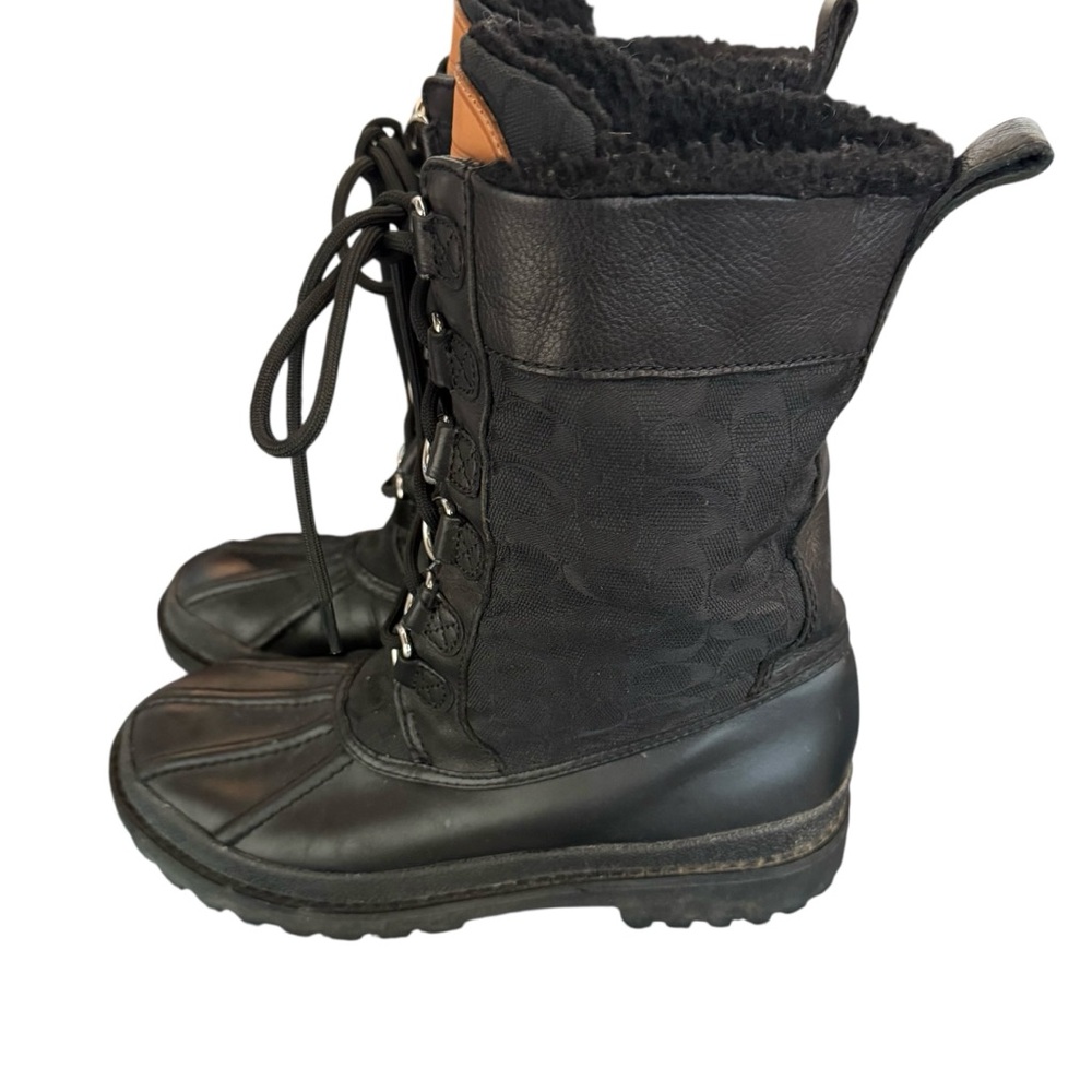 Coach Black Laura Signature Calf-Boots Lace-Up Rain Winter Boots